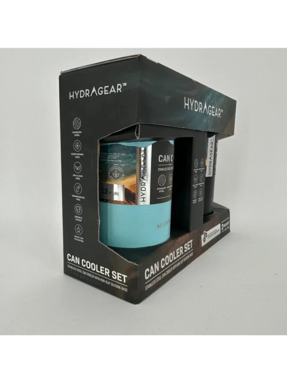 HydraGear Can Cooler Set 12 oz Stainless Steel Non-Slip Silicone Base SLIM & Reg